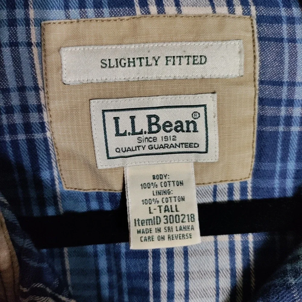 LL Bean Mens Tan Ripstop Flannel Lined Shirt Jacket Large Tall 300218 Khaki